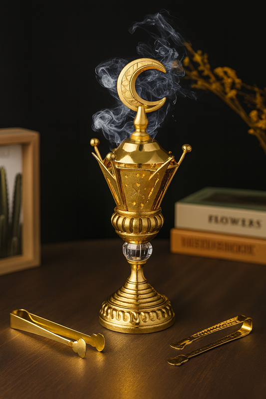 Brûleur d’Encens Oriental Doré – Élégance Spirituelle & Décoration Luxe