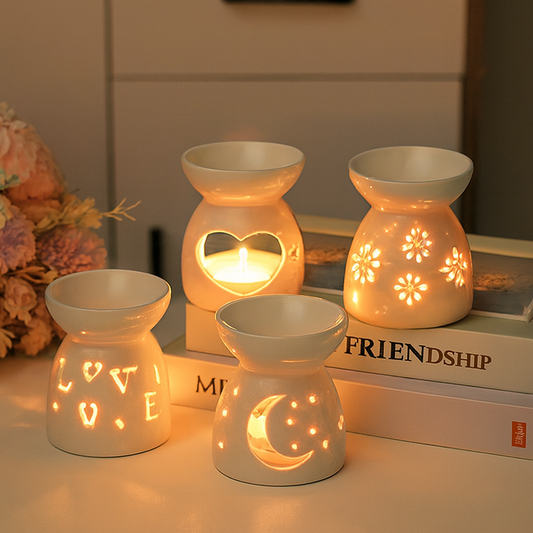 Brûleur d’Aromathérapie en Céramique Artisanale – Diffuseur d’Huiles Essentielles Élégant à Motifs Floraux